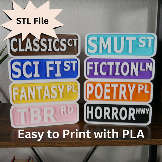 Bookish Book Genre Signs STL File for 3D Printing