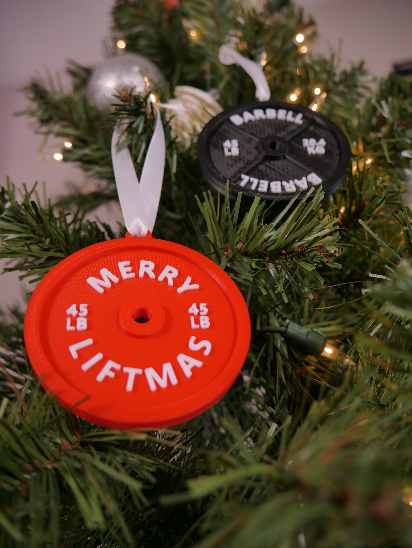 Merry Liftmas & 45lb Barbell Plate Ornament STL File For 3D Printing