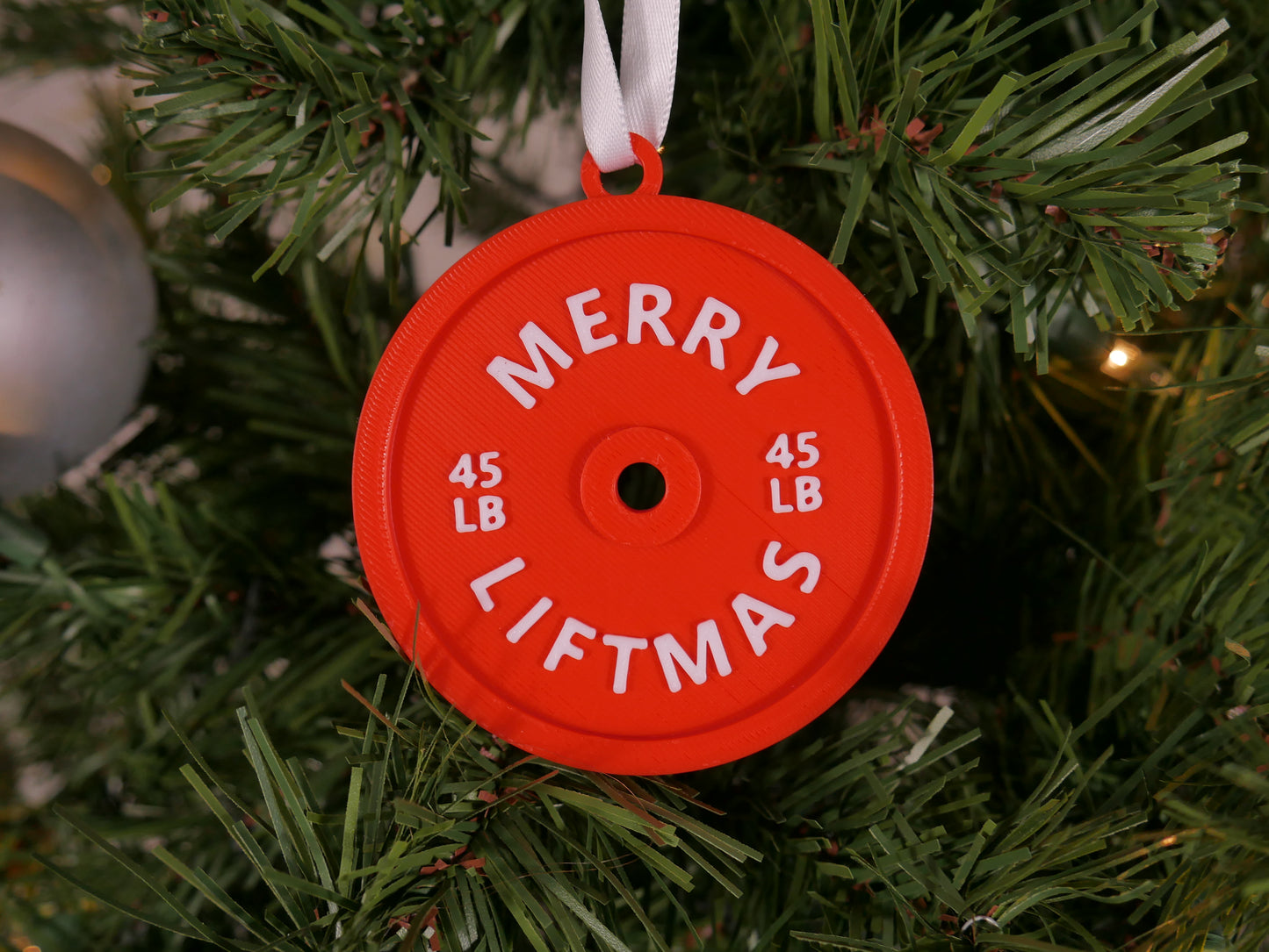 Merry Liftmas & 45lb Barbell Plate Ornament STL File For 3D Printing