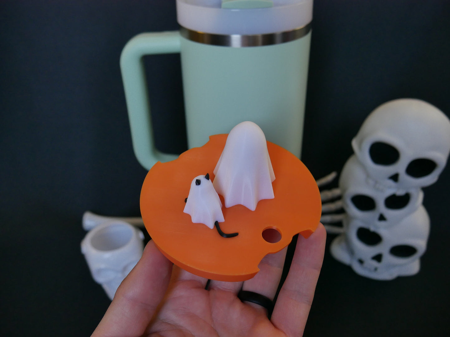 Spooky Ghost Cat Stanley Lid Topper
