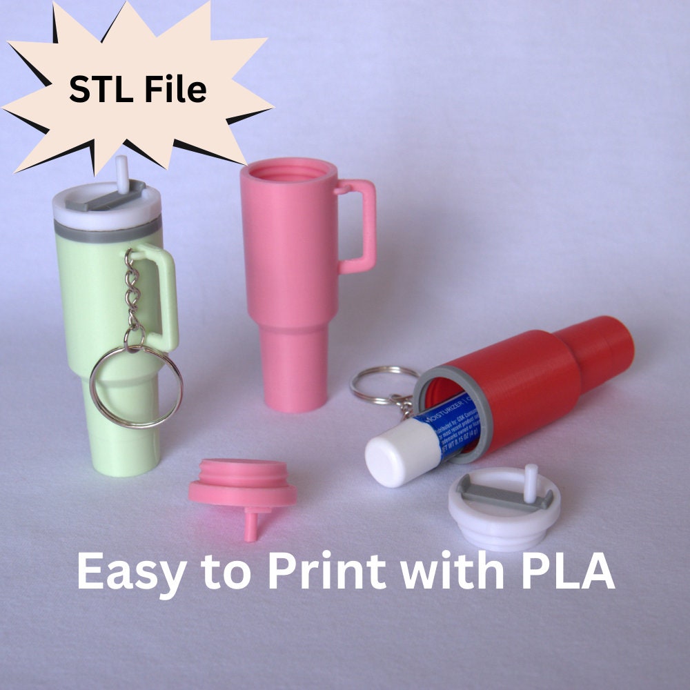 Mini Stanley Inspired Tumbler Chapstick Holder Keychain STL File for 3D Printing