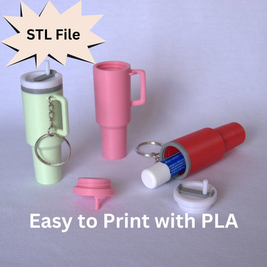 Mini Stanley Inspired Tumbler Chapstick Holder Keychain STL File for 3D Printing