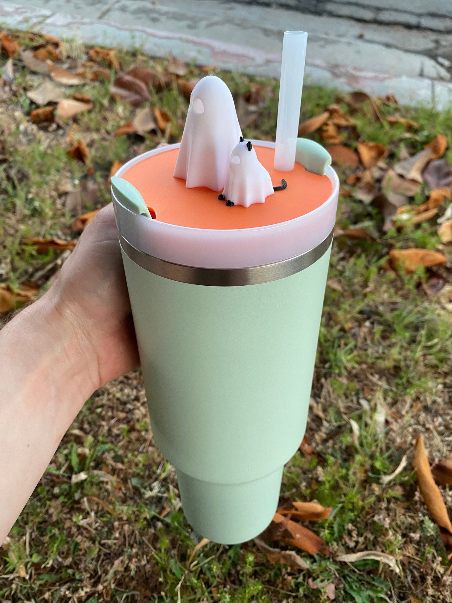 Spooky Ghost Cat Stanley Cup Topper STL File For 3D Printing