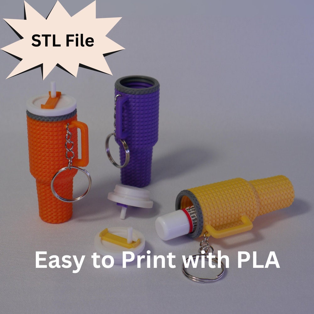 Mini Crochet Stanley Inspired Tumbler Chapstick Holder Keychain STL File for 3D Printing