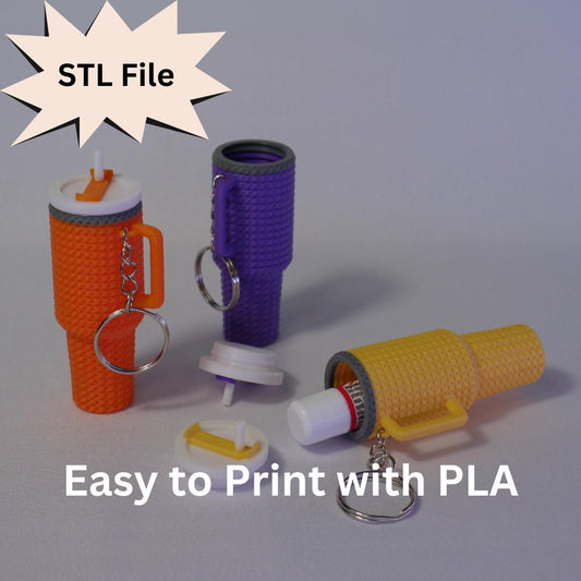 Mini Crochet Stanley Inspired Tumbler Chapstick Holder Keychain STL File for 3D Printing
